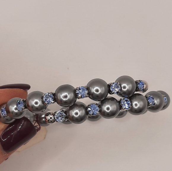 Beaded Bracelets Blue Rhinestones and Gray Beads - Picture 2 of 6